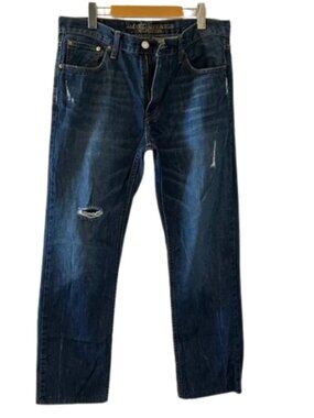 American Eagle Outfitters Men’s Dark Blue Distressed Straight Jeans
